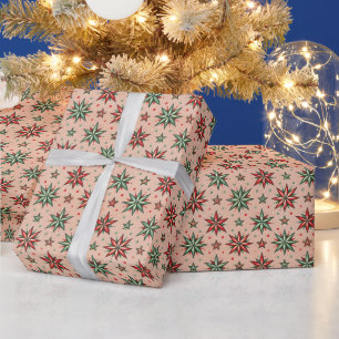 Vintag Retro Rosa Weihnachtssterne Muster Geschenkpapier