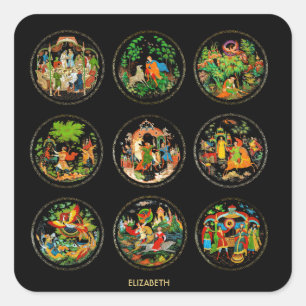 Vintag Retro Russische Märchen Fantasy Colorful Quadratischer Aufkleber