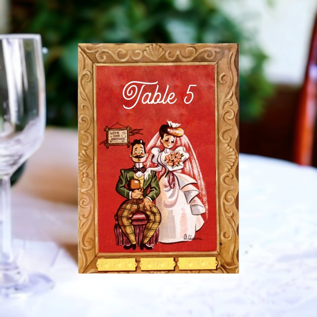 Vintag Retro Rustikale Alte 50er Comic Hochzeit Tischnummer (Von Creator hochgeladen)