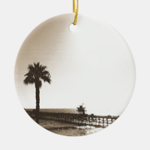 Vintag Retro san clemente pier california sepia Keramik Ornament