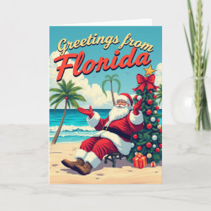Vintag Retro Santa Claus am Strand - Florida Karte