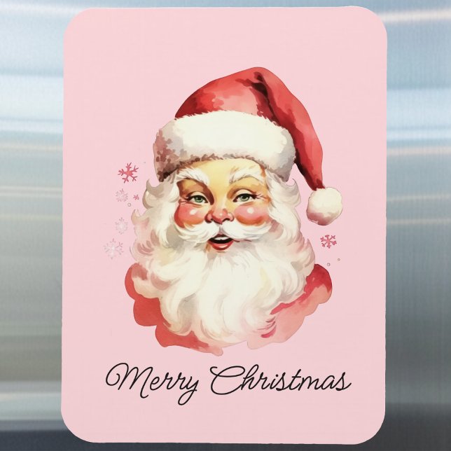 Vintag Retro Santa Claus Pink Frohe Weihnachten Magnet (Von Creator hochgeladen)