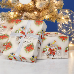 Vintag Retro Santa Claus Zwei Snowmen Niedlicher W Geschenkpapier