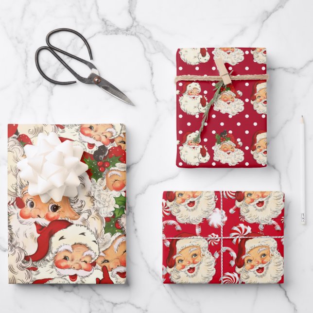 Vintag Retro Santa Mini Weihnachten Geschenkpapier Set (Vorderseite)