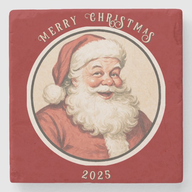 Vintag Retro Santa Steinuntersetzer (Vorderseite)