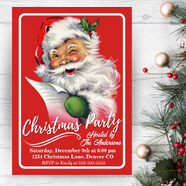 Vintag Retro Santa überprüft seine Liste Weihnacht Einladung