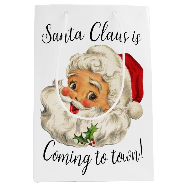 VINTAG/ RETRO SANTA Weihnachten Mittlere Geschenktüte (Vorderseite)