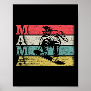 Vintag Retro Snowboard Mama Ski Snowboarden Silh Poster