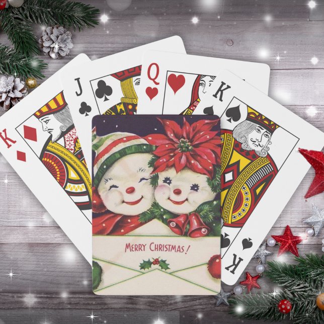 Vintag Retro Snowman Couple Weihnachten Spielkarten (Vintage Retro Snowman Couple Christmas Poker Cards)
