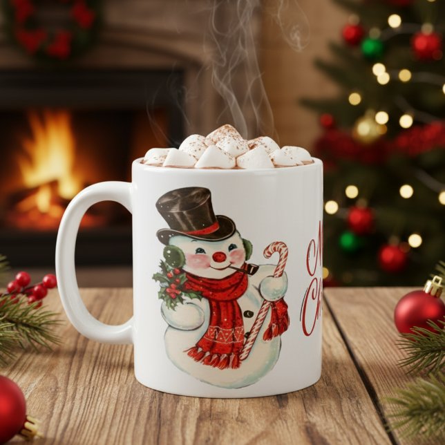 Vintag Retro Snowman Frohe Weihnachten Kaffeetasse (Vintage Retro Snowman Merry Christmas Coffee Mug)