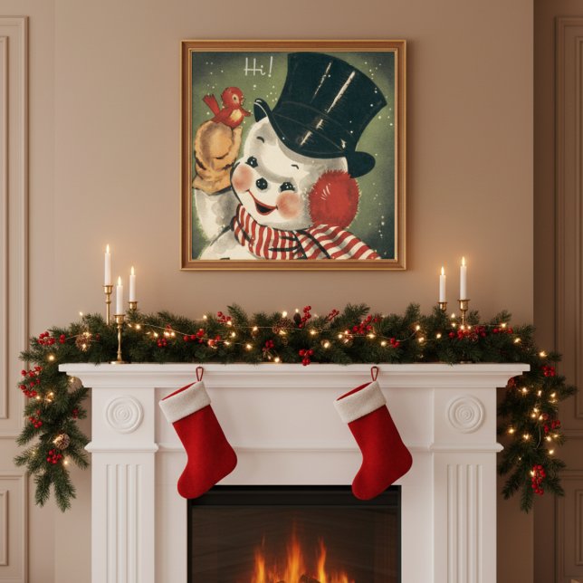 Vintag Retro Snowman Holiday Poster (Vintage Retro Snowman Holiday Poster)