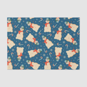 Vintag Retro Snowman und Candy Cane Blue Seidenpapier