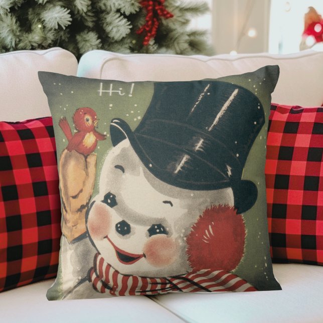Vintag Retro Snowman Weihnachten Kissen (Vintage Retro Snowman Christmas Throw Pillow)