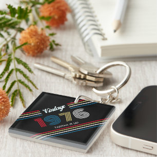 Vintag Retro Stripe 1976 50. Geburtstag oder Wiede Schlüsselanhänger