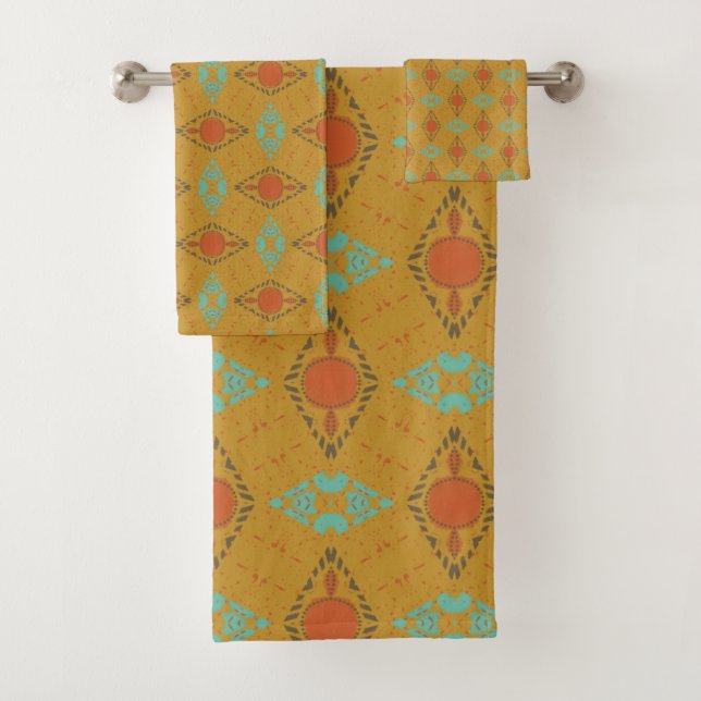 Vintag Retro Style 60er & 70er Pattern Badhandtuch Set (Insitu)