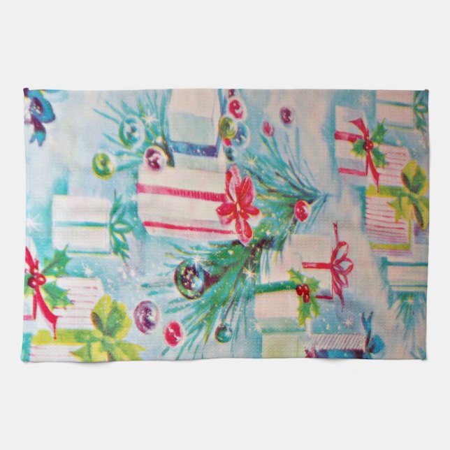 Vintag Retro Style Weihnachtshandtuch präsentiert Handtuch (Horizontal)