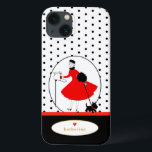 Vintag Retro Stylish Lady Scottie Dog Case-Mate iPhone Hülle<br><div class="desc">Ein Vintages Retro-Design einer stilvollen Dame und ihres schottischen Hundes. Fertig in klassischem Rot und Schwarz,  mit schwarzen Polka-Punkten auf weißem Hintergrund und personalisiert mit Ihrem Namen in goldenem Farbtext. Macht ein tolles Geschenk für Geburtstag,  Abschluss,  Feiertage,  Weihnachten und mehr!</div>