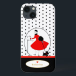 Vintag Retro Stylish Lady Scottie Dog Case-Mate iPhone Hülle<br><div class="desc">Ein Vintages Retro-Design einer stilvollen Dame und ihres schottischen Hundes. Fertig in klassischem Rot und Schwarz,  mit schwarzen Polka-Punkten auf weißem Hintergrund und personalisiert mit Ihrem Namen in goldenem Farbtext. Macht ein tolles Geschenk für Geburtstag,  Abschluss,  Feiertage,  Weihnachten und mehr!</div>