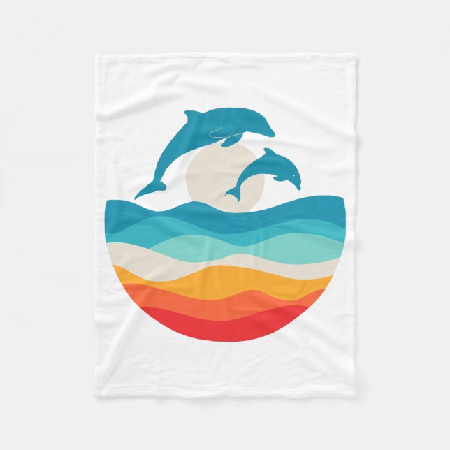 Vintag Retro Summer Time Beach Dolphin Fleecedecke (Vorderseite)