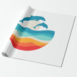 Vintag Retro Summer Time Beach Dolphin Geschenkpapier