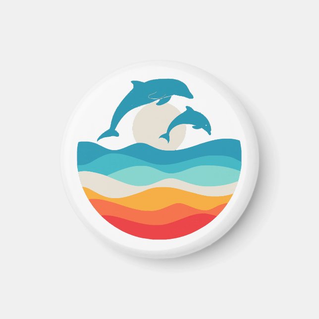 Vintag Retro Summer Time Beach Dolphin Magnet (Vorne)