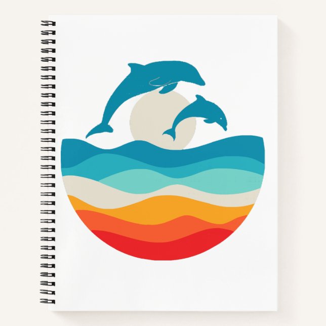 Vintag Retro Summer Time Beach Dolphin Notizbuch (Vorderseite)