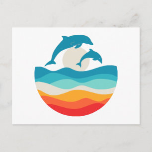 Vintag Retro Summer Time Beach Dolphin Postkarte