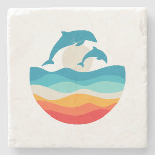 Vintag Retro Summer Time Beach Dolphin Steinuntersetzer