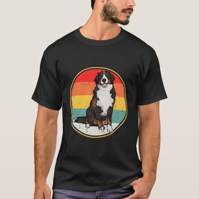 Vintag Retro Sunset Bernese Mountain Hund T-Shirt (Vorderseite)