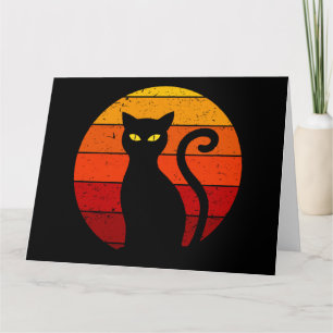 Vintag Retro Sunset Halloween Black Cat I Karte
