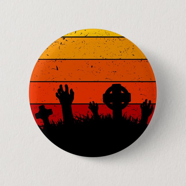 Vintag Retro Sunset Halloween Friedhof I Button (Vorderseite)