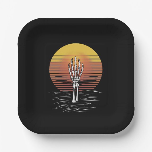 Vintag Retro Sunset Halloween Zombie Hand Beängsti Pappteller (Vorderseite)