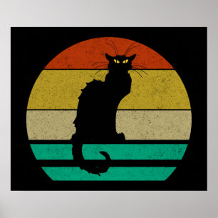Vintag Retro Sunset Le Chat Noir Black Cat Poster