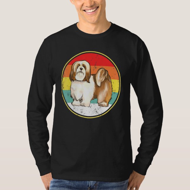 Vintag Retro Sunset Lhasa Apsos Dog T-Shirt (Vorderseite)
