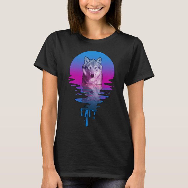 Vintag Retro Sunset Wolf T-Shirt (Vorderseite)
