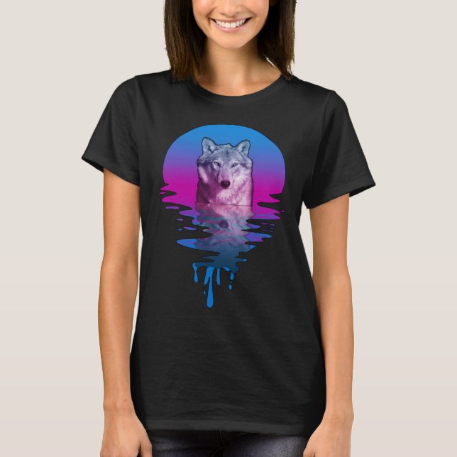 Vintag Retro Sunset Wolf T-Shirt (Vorderseite)