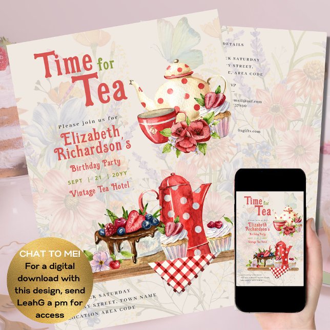 Vintag Retro Tee Party Roter Punkt Geburtstag Flyer (Von Creator hochgeladen)