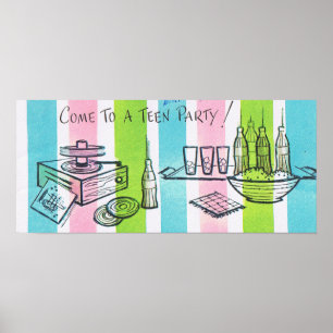 Vintag/Retro Teenage Party einladen Poster