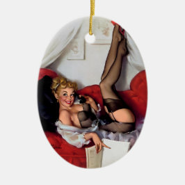Vintag Retro Telefone Pinup Girl Keramikornament