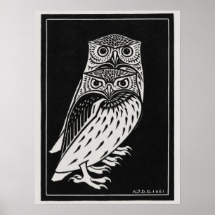 Vintag Retro Two Owls Julie de Graag Poster