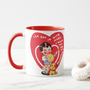 Vintag Retro Valentinstag, Boy Music Banjo Tasse