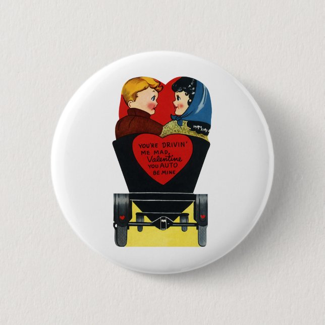 Vintag Retro Valentinstag, Liebe und Romantik Button (Vorderseite)