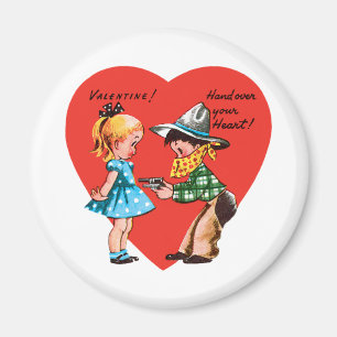 Vintag Retro Valentinstag, Mädchen mit Cowboy Magnet