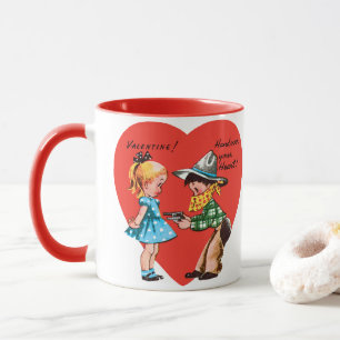 Vintag Retro Valentinstag, Mädchen mit Cowboy Tasse