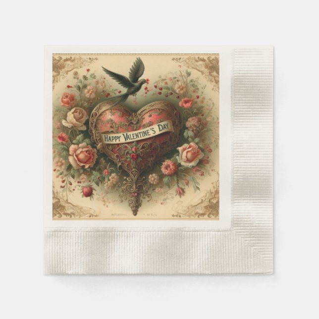 Vintag/Retro/Viktorianisch Valentin Tagesherz Serviette (Vorderseite)