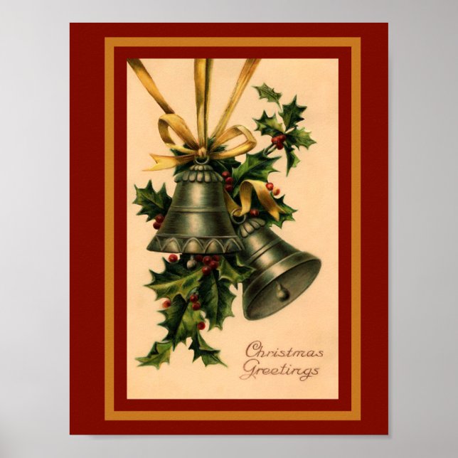 Vintag Retro Weihnachten Silber Glocken Poster (Vorne)
