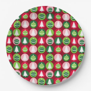 Vintag Retro Weihnachtsbäume und Ornamente Pappteller