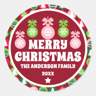 Vintag Retro Weihnachtsbäume und Ornamente Runder Aufkleber