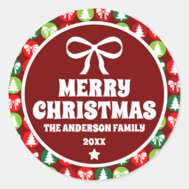 Vintag Retro Weihnachtsbaumen und Bows Ornament Runder Aufkleber