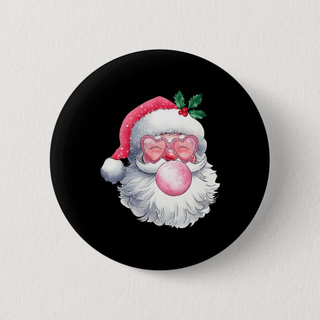 Vintag Retro Weihnachtsblase Gum Pink Sung Button (Vorderseite)